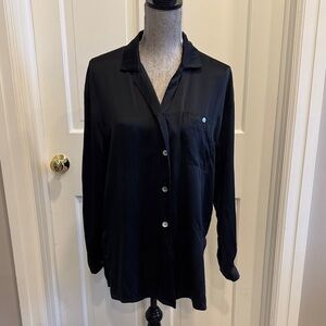 Vintage 100% Silk Black Collared Button Top
